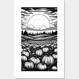 Vintage Retro White Night Of Pumpkins in the Patch Posters and Art